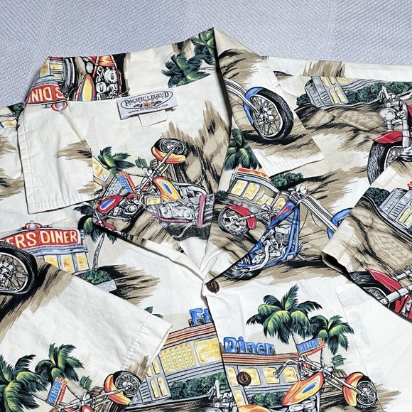 Vintage Pacific Legend Motorcycle Diner AOP Hawaiian Button Camp Shirt Size 3XL - Picture 1 of 7